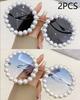 Pearl Round Framed Sunglasses Ins Stylish Wavy Leg Gradient Sunglasses UV400