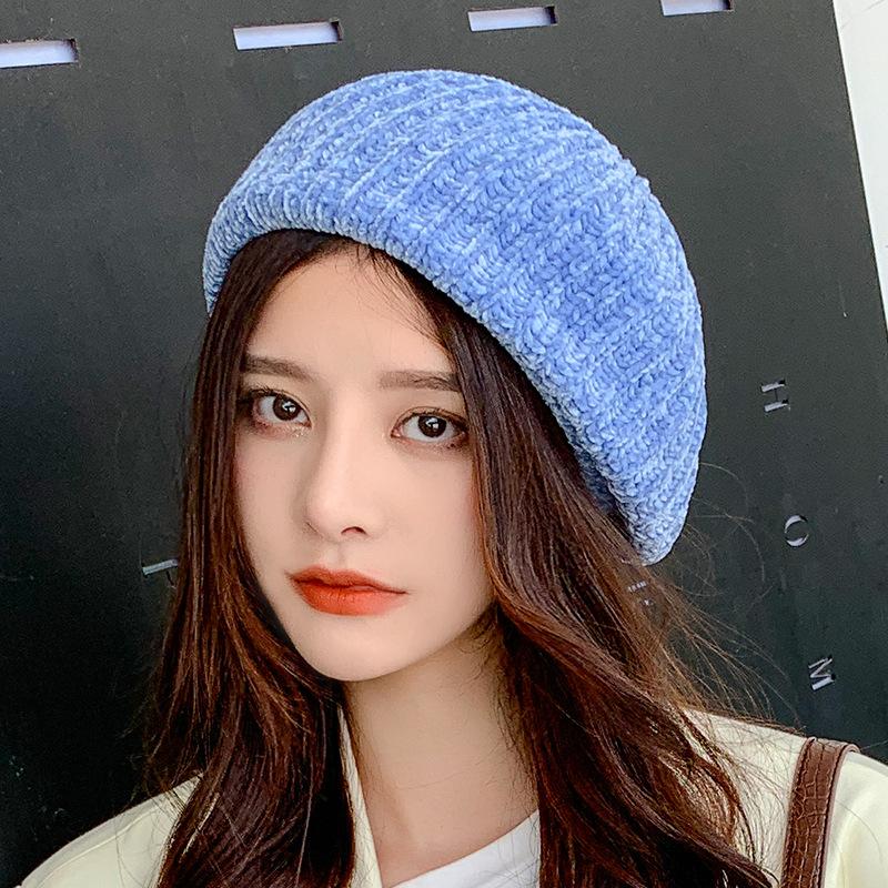 Autumn and Winter Women's Solid Color Corduroy Beret Fashionable Outdoor Warm Pumpkin Hat Artistic Painter Hat