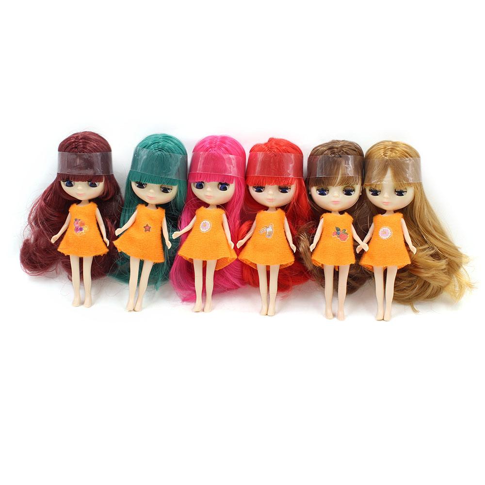 Mini Blyth with bangs nude doll 10CM different hair color with random dress cloes eyes normal body DIY fashion toys