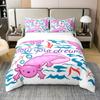 Cartoon Axolotl Bedding Set Twin Full Size Cute Ocean Animal Duvet Cover with 2 Pillow Sham Pink Comforter Cover Set Decorative