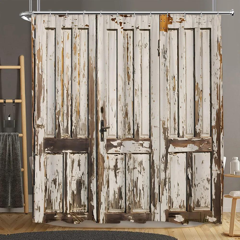 Brick Wall Shower Curtain Botanical Flower Natural Farm Vine Barn Rustic Wood Panel Home Polyester Fabric Bathroom Decor Curtain