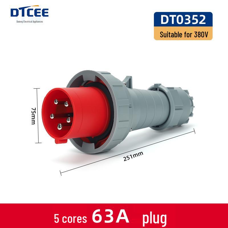 IP67 Three-Phase Industrial Plug Socket: 63A/125A, Waterproof, Aviation Plug, Male-Female, 3/4/5 Core.