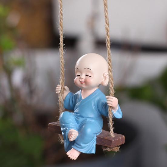 Mönch auf Schaukel Ornament Harz Kleiner Novizenmönch Figur mit Aufhängeseil Schaukel Buddhistischer Mönch Dekoration für Zen-Garten Meditationsraum