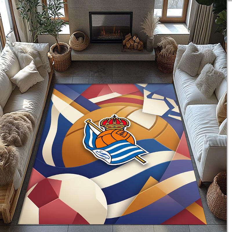 Real Sociedad FC Soccer Football Pattern Soft Area Rug Non Slip Indoor Floor Carpet Sports Decor Mat for Bedroom