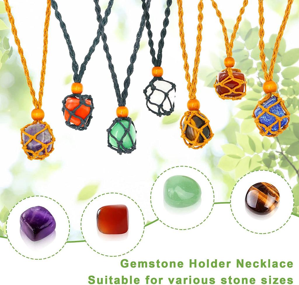Empty Meditation Stone Holder Necklace Handmade Braided Fish Netted Quartz Crystal Healing Stone Pendant Indians Amulets Jewelry