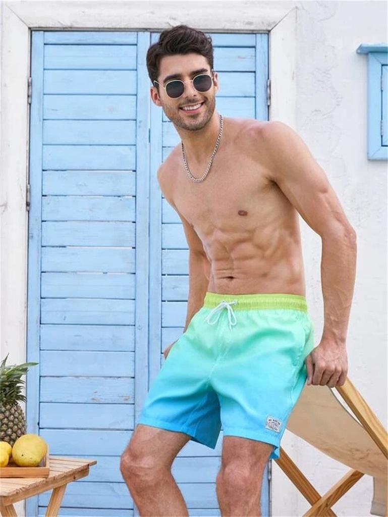 Men's Summer Swim Trunks Quick Dry Shorts With Pockets Plus Gradient Print Beach Shorts