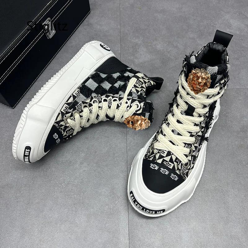 Fashion High-end canvas shoes for men breathable thick so high add mixed color lace-up casual shoes A6