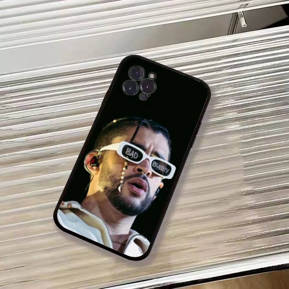 Hot Singer B-Bad Bunny Phone Case For iPhone 17,16,15,14,13,12,11 Plus,Pro Max,XS,Soft Silicone Black Cover