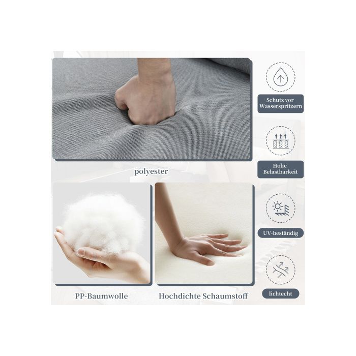 Ensemble de meubles de jardin, chaise longue d'angle, canapé + table basse + pouf, tube d'acier galvanisé, gris