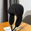 Autumn and winter pink knitted wool hat women's lace-up ear protectors flying hat warm versatile face small ski Lei Feng hat
