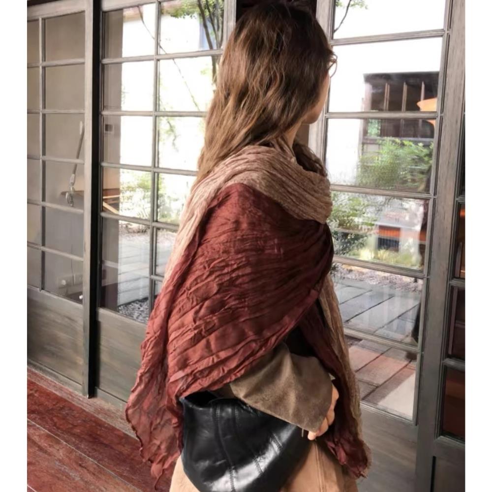 HOT Gradient Cotton Hemp Scarf Retro Ethnic Style Cotton Linen Scarf Gradual Change Color Shawl Musulman Headband Islamic Turban