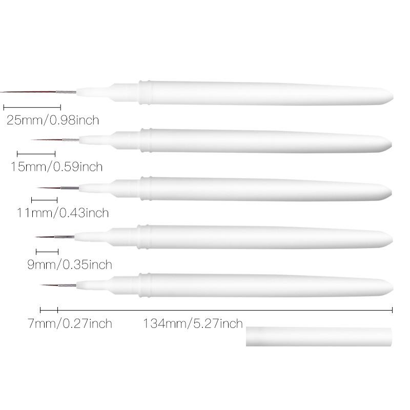 Japanese Ultra-Fine Nail Art Brush Set: 5-Piece Liner Brushes for Color Painting and Flower Designs with Gel Nail Precision.