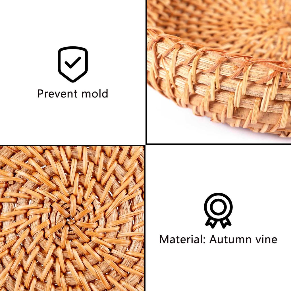 J1UL1N Handmade Autumn Rattan Weaving Round Storage Basket Fruit Dish Rattan Bread Basket For Kitchen Food Picnic Bread Sundry M