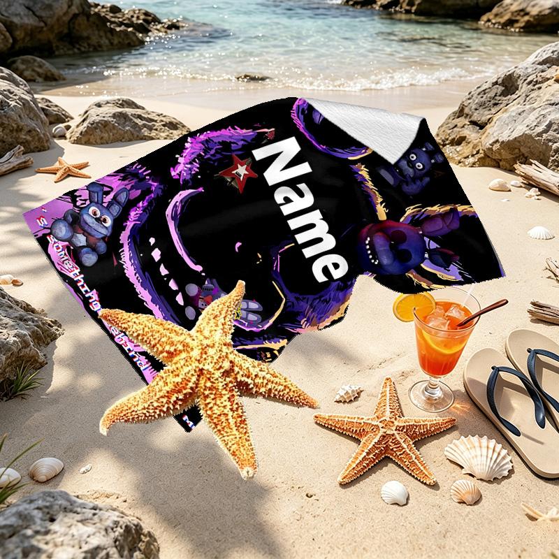 Custom Name Personalized Five Nights At Freddy's Print Beach Towel, for Trip Camping Beach Party Home Decor, Birthday Gift for Family & Friends