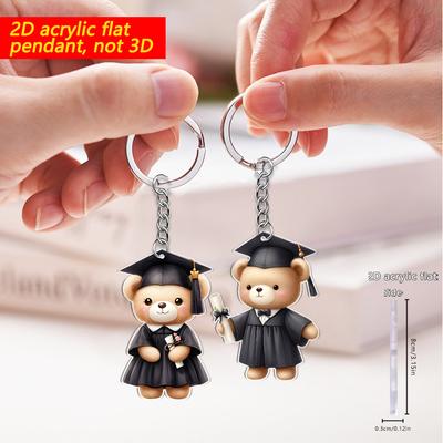 Temporada de graduación patrón animal de oso lindo 2D plano acrílico espejo retrovisor de coche mochila pequeño colgante llavero
