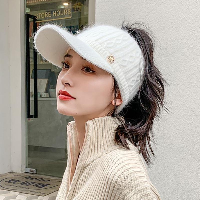 Autumn And Winter Hollow Top Hat All-Match Knitted Wool Hat Plus Velvet Thick Warm Ear Protection Hat For Women