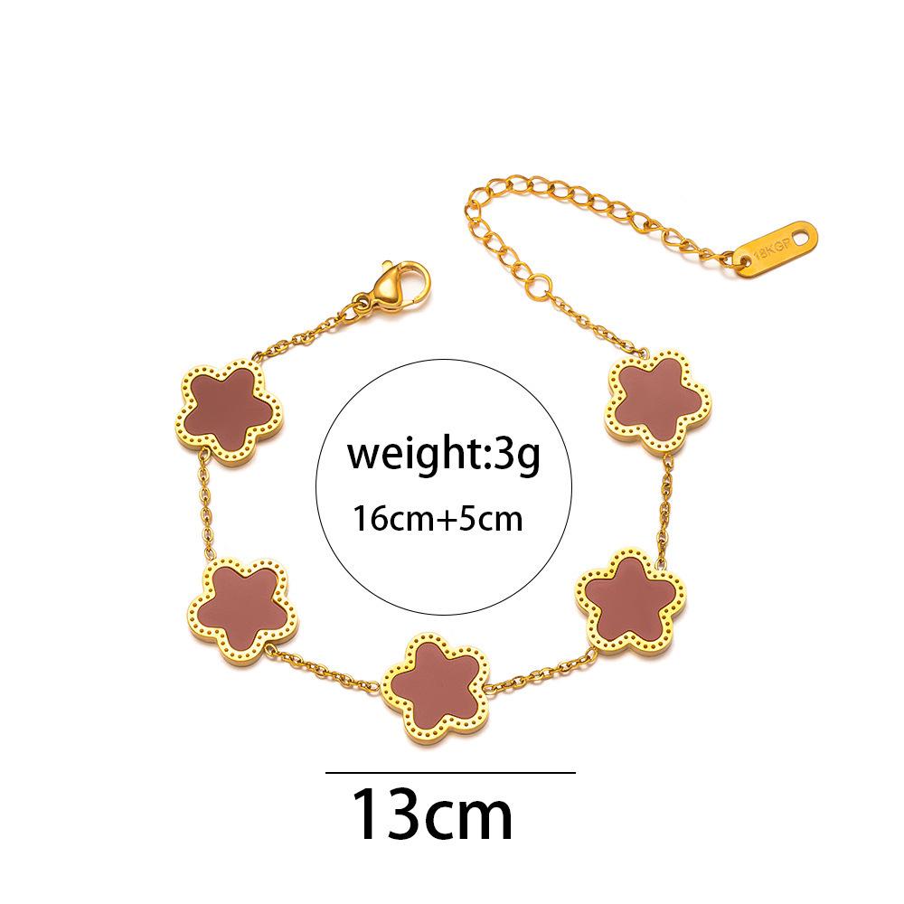 Modisches Edelstahl Fünfblättriges Blumen-Einseitiges Armband 18K Gold Leichter Luxus All-Match Kleeblatt Armband Schmuckstück
