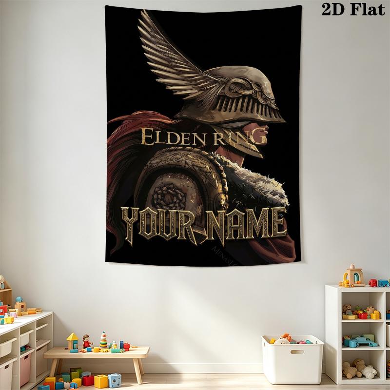 Custom Name Elden Ring Wall Tapestry Aesthetic Wall Hanging Printed Fabric Blanket Decorative Tapestries for Bedroom Living Room Home Decor