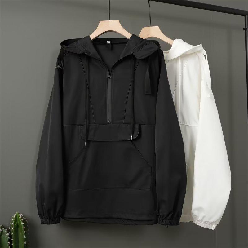 Men's High Street Splicing Hooded Jacket - Loose Fit for Outdoor Leisure and Sports