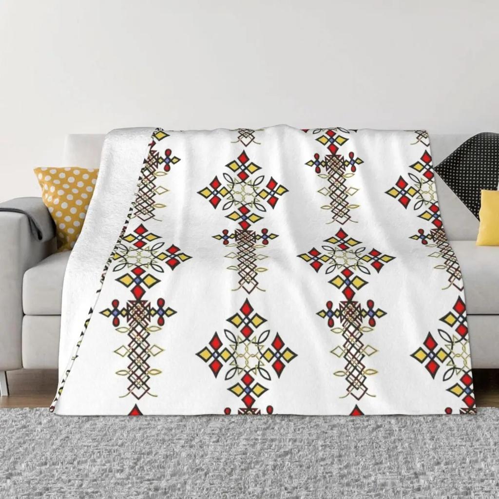 African Art Ethiopian Cross Blanket Flannel All Season Breathable Lightweight Thin Throw Blankets for Bedding Couch Quilt