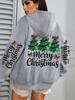 Merry Christmas Tree Bow Women's Hooded Pocket Sweatshirt - Casual Autumn Winter Pullover