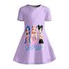 Cute K-Pop Idol Anime Printed Short Sleeved Dress Children's Purple Casual Summer Outfit Suitable for Birthday Gifts and Parties