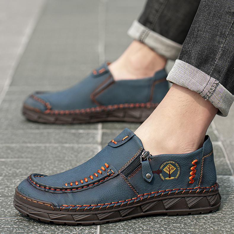 

Мода Новая Мода Мужская Повседневная Обувь Ручной Работы Кожаные Лоферы Удобная Мужская Обувь Качество Спилок Кожи Плоская Обувь для Вождения Размер 48 39 синий