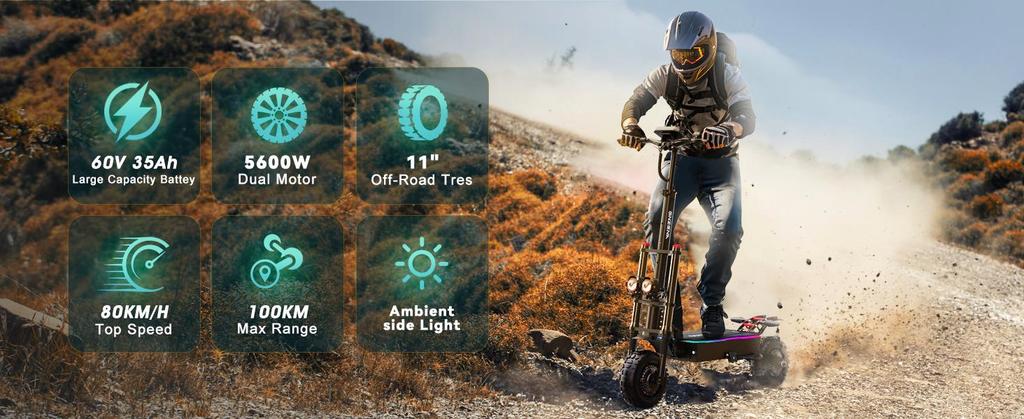 FENGQS GT8 PRO Electric Scooter 11 inch Off-Road Tire 2800W*2 Motor 60V35Ah Battery 85km/h Max Speed 100km Max Range Adult Foldable E-Scooter
