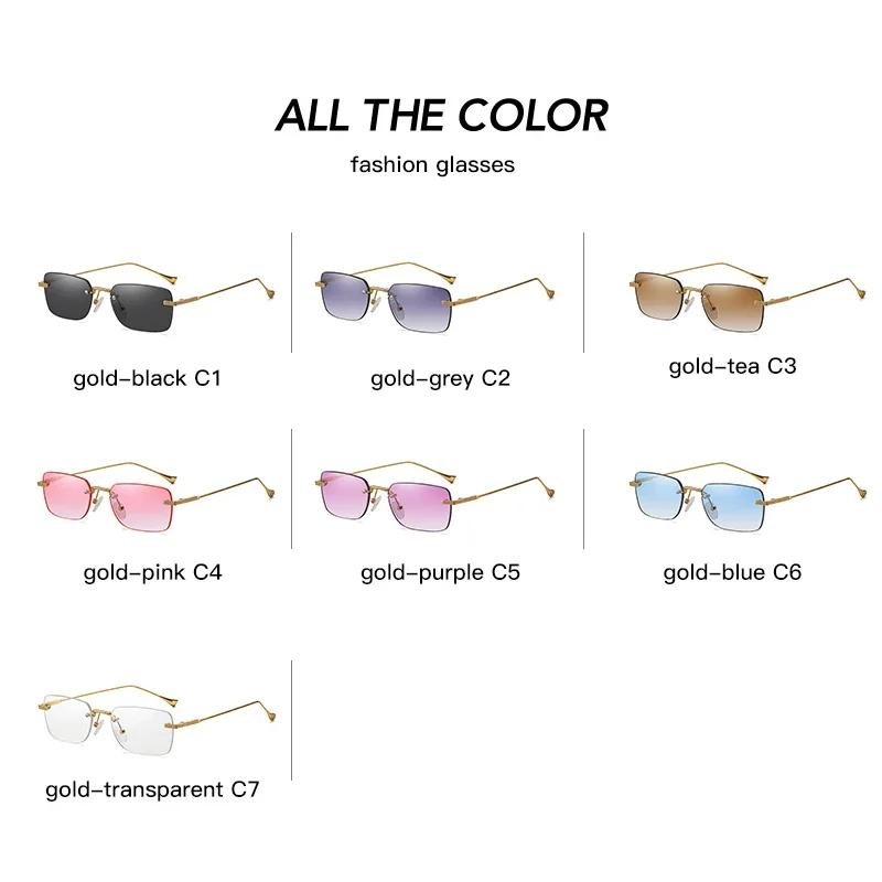 Fashion Rimless Small Rectangle Sunglasses Women Retro Clear Gradient Eyewear Men Colorful Square Sun Glasses Shades Uv400