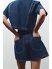 Women's Summer V-Neck Short Sleeve Top & High-Waisted Denim Two-Piece Set