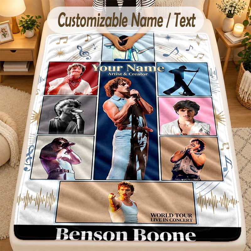 Flannel BlanketBenson Boone Custom Name Text Personalized Soft Warm Throw Blanket Home Decor Gift