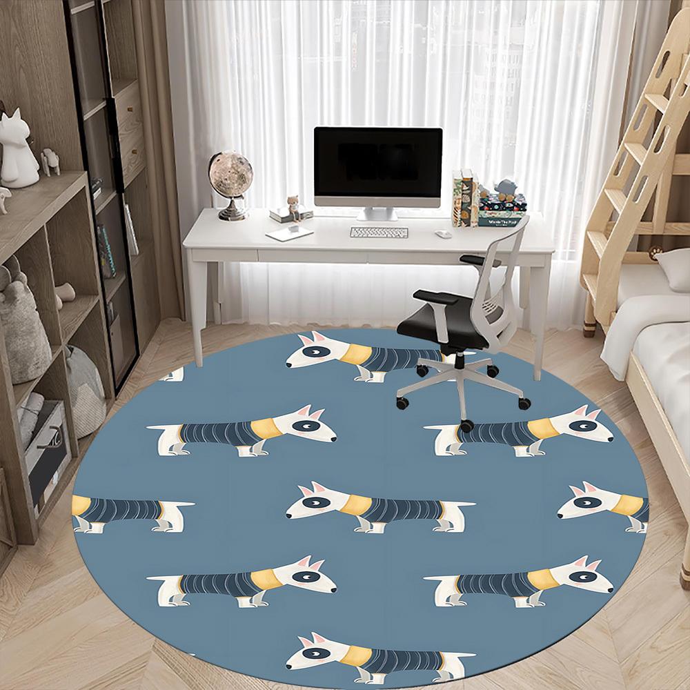 1pc Bull Terrier Pattern Office Round Area Rug, Under Office Chairs Bedroom Living Room Home Decor, Room Deco
