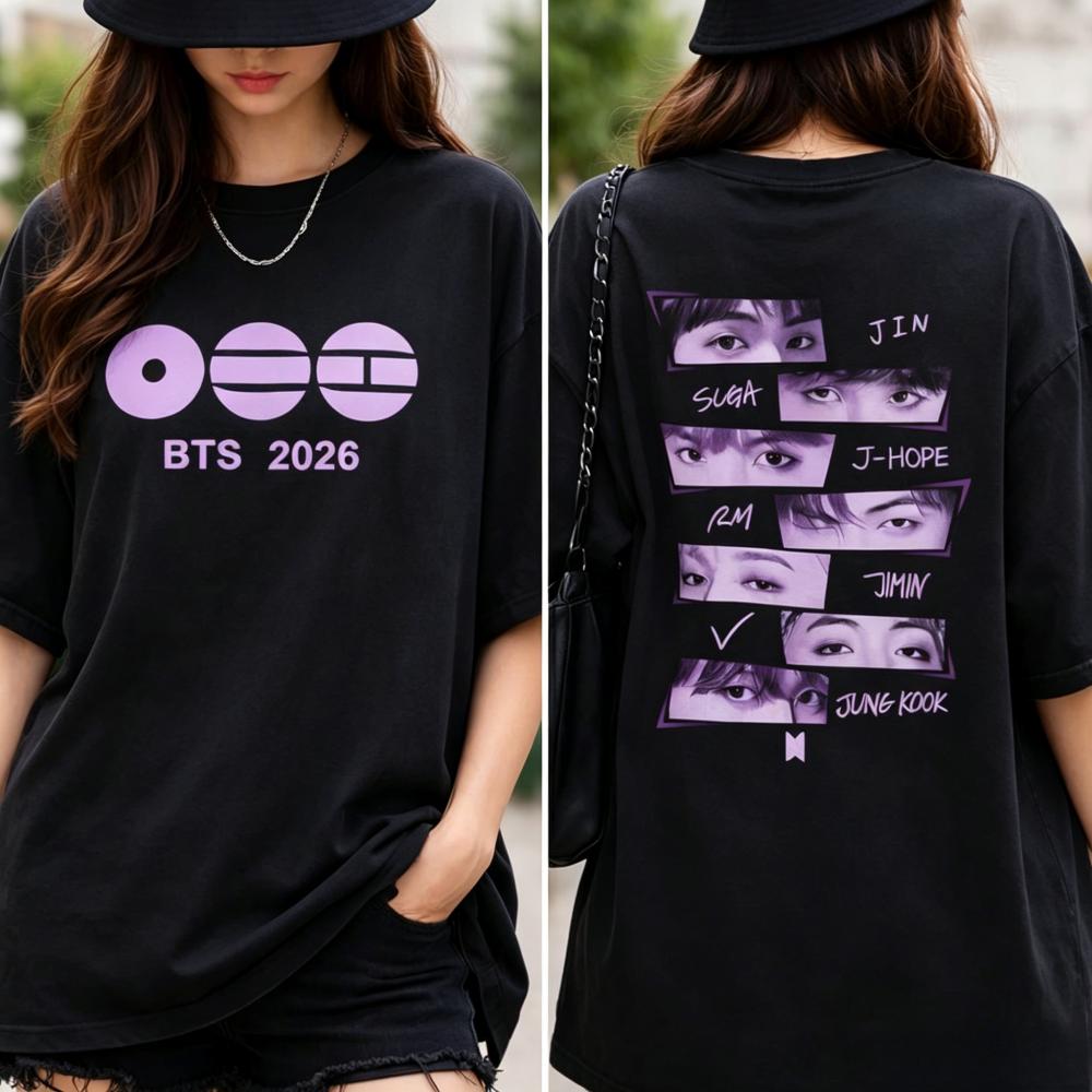 2026 New BTS Arirang Album Tour Eyes Graphic Unisex Cotton Tshirt Korean Kpop Boy Band Men's Women's Retro Fashion Shirt