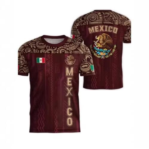 Mexican Flag Print T-shirt Men's Fun 3D Eagle Pattern Short Sleeve T-shirt Outdoor