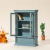 1PC 1:12 Dollhouse Miniature Furniture Haze Blue Double Door Glass Cabinet Cupboard Bookcase Model For Dollhouse Decor DIY Toys
