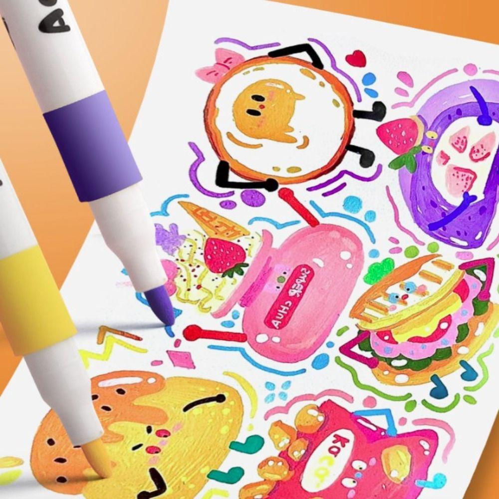 Waterproof 12/24/36/48/60 Colors Acrylic Marker Drawing Multicolor Markers Brush Pens Set  School