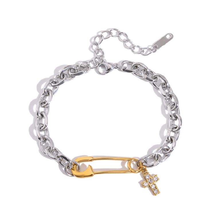 

Lightweight Stainless Steel Paper Clip Bracelet Wrist Chain Feature Symbol Pendant And Color Contrast Link 1