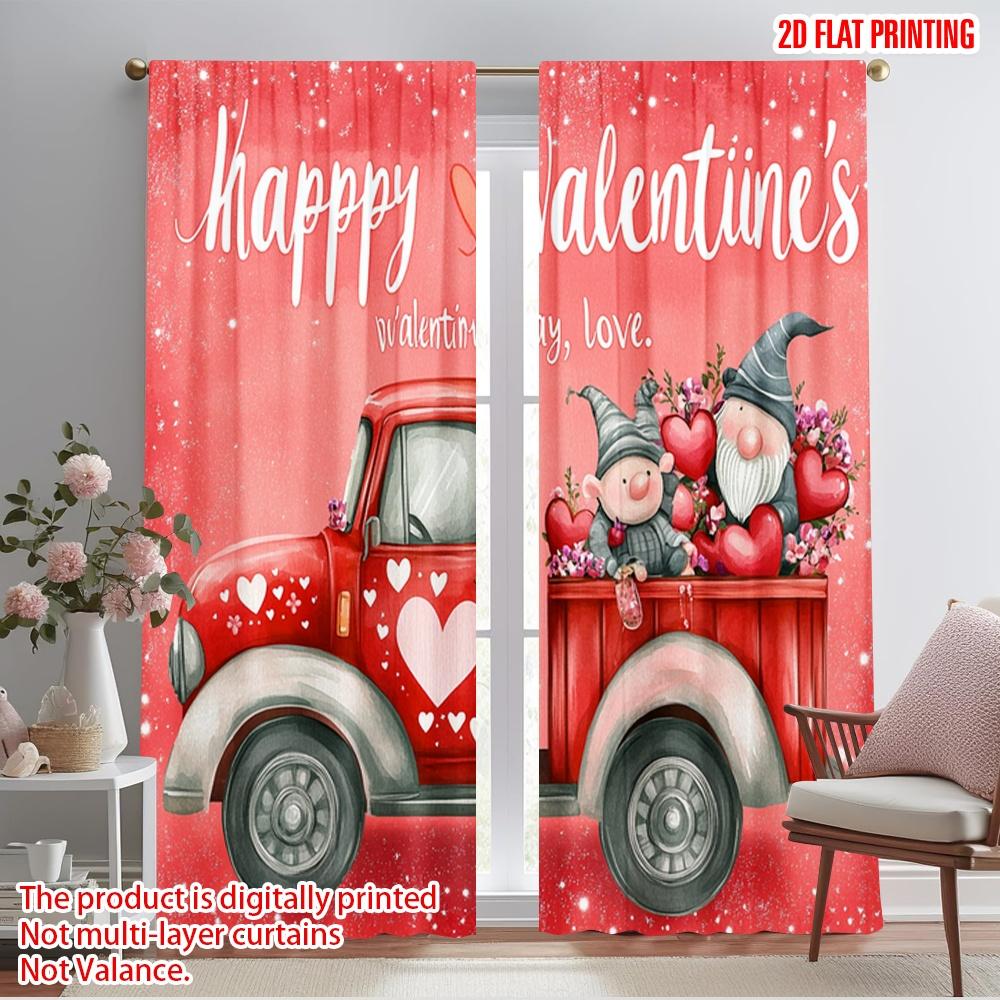 

2pcs,2D plane printing Curtain Fabric Cute Gnomes Valentine Truck (3) Versatile Durable Polyester (without rod) All Seasons 52.50×116.00 CM 2pcs