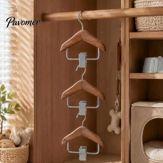 Decorative Pet Clothing Hanger Wood Clothes with Metal Clip, Non-Slip Mini Hanger, Small Garment Rack Accessories Simple Style Stand for Apparel
