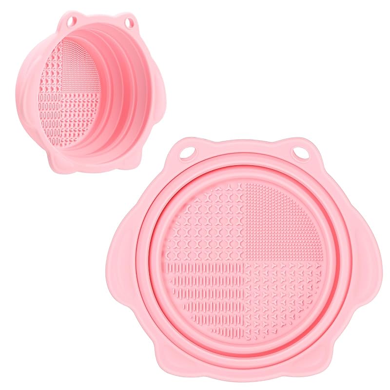 Makeup Brush Cleaner, Etercycle Foldable Silicone Brush Cleaner Bowl Srubber, Portable Washing Tools for Makeup Brush,Powder Puff,Sponge (Purple)