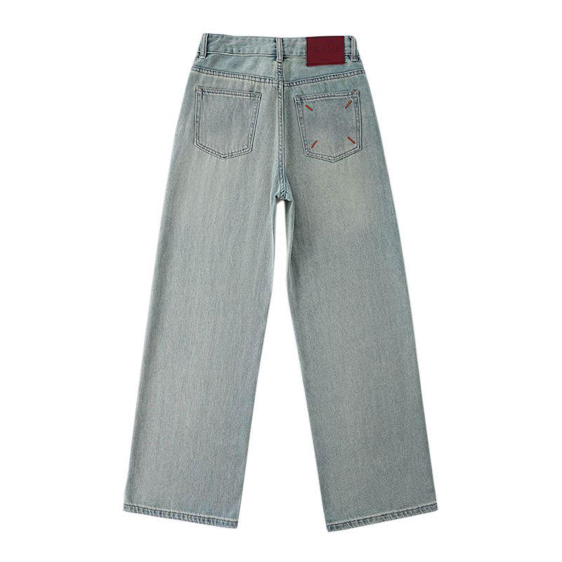 Clashing Embroidery Straight Jeans Women's Pant Flesh Covering Pear High Waisted Wide Leg Drag Trousers