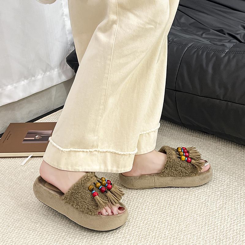Fashion Fashion Slippers Home Non-Slip Flip Flops Outside Wear Cute Casual Tassel Fluffy Drag