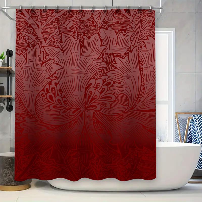 

Luxurious Shower Curtain with Red Floral Design Waterproof Bathroom Decor for Home Decoration 90x180cm
