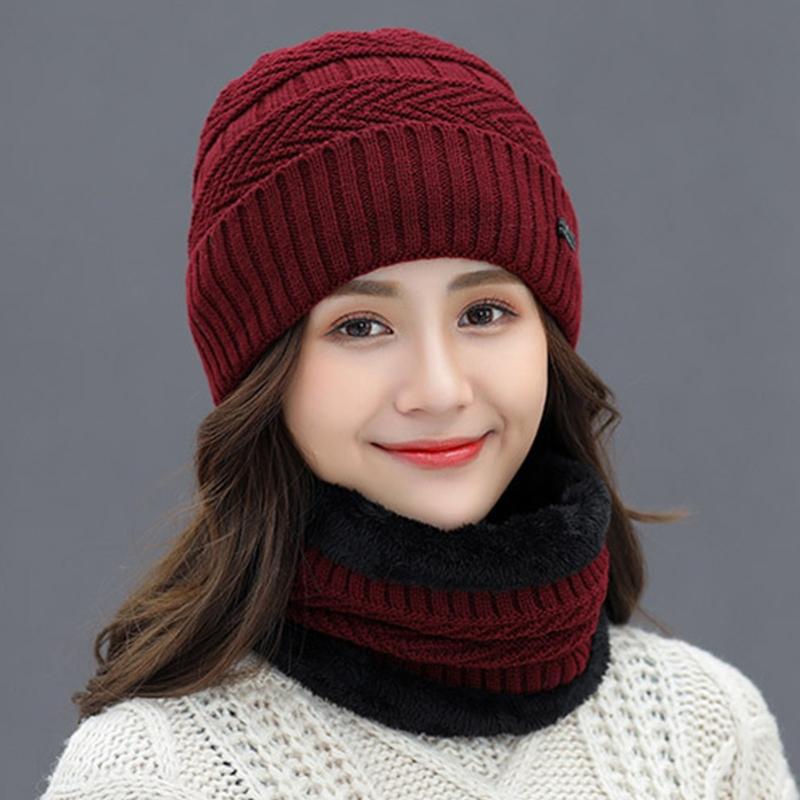 Beanie Scarf Set Men Women Winter Caps Cover Ears Winter Skullies Hat Wool Beanies Knitted Hat Scarf With Lining