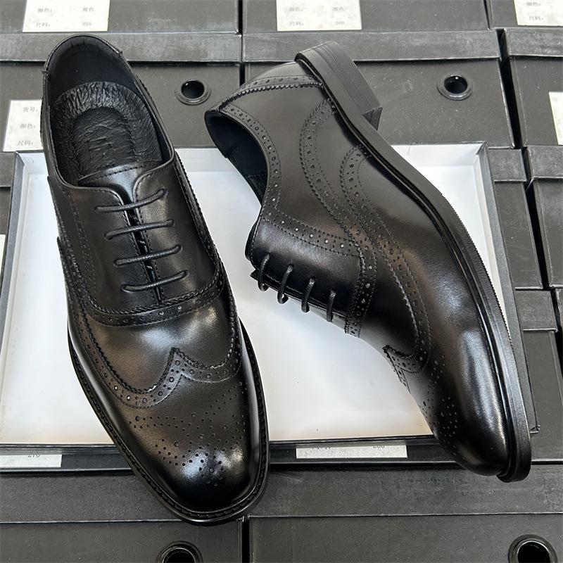 Brock Engraved Leather Shoes Men'S Business Dress Leather Breathable Work Shoes Groom Wedding Shoes Men'S Leather Shoes Wooden Root