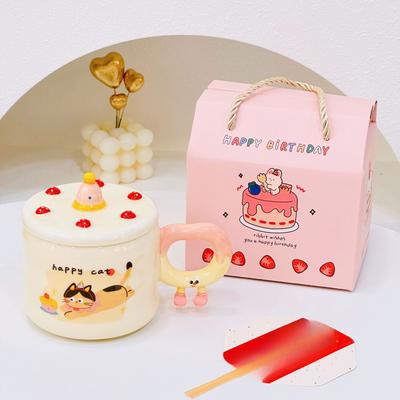 Birthday Gift Cartoon Home Girl Cute High-looking Ceramic Mug with Lid Water Cup Cat Puppy Water Cup