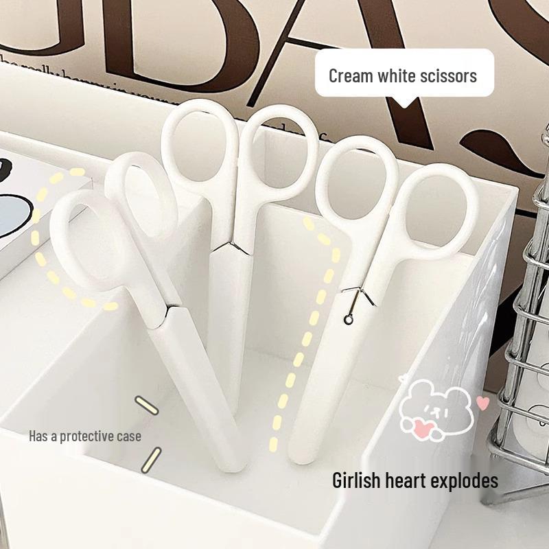 Muji-Style Portable White Utility Scissors with Sheath - Compact, Handmade Paper Cutter for Office Safety.