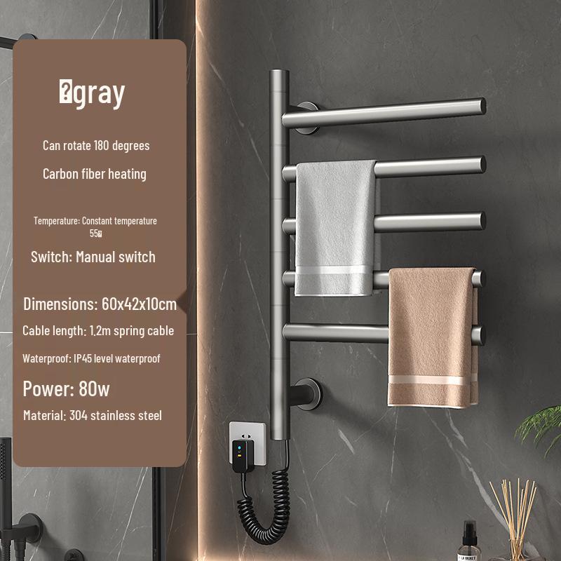 Stainless Steel Smart Electric Towel Rack with Rotatable Heating and Sterilization for Hotel Bathrooms