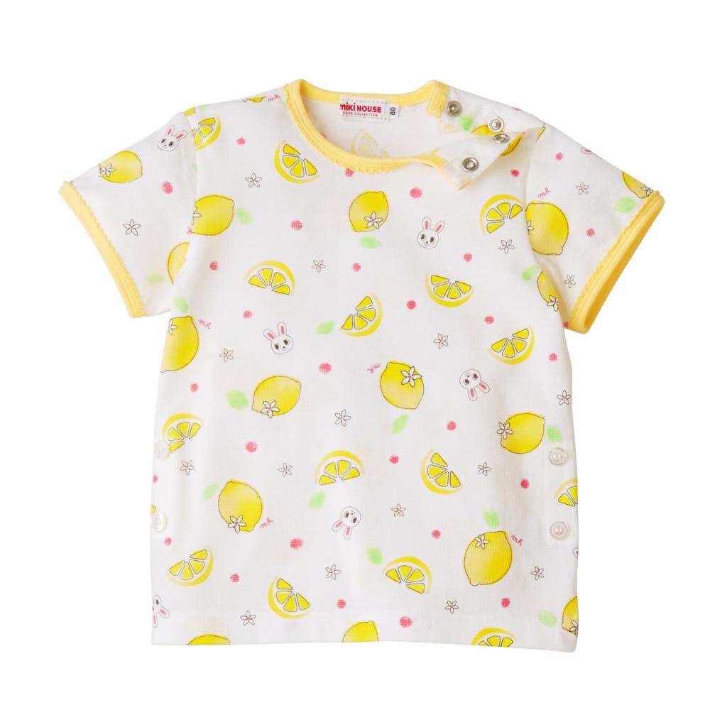 Miki House Short Sleeve Rabbit and Lemon Made in for Baby and Size Pajamas, Design, Japan, Girls, Kids, 120cm, White, 12-7304-683