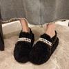 velvet cotton shoes Korean version lazy thick-soled lamb wool one pedal outside wearing round head fluffy shoes women's new autumn and winter beans
